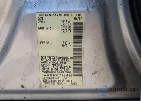 2017 Nissan Altima 2.5 Sl из США, поврежденный, VIN 1N4AL3APXHC283483